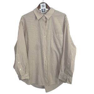 SONOMA button up tan cream striped // Wms XL